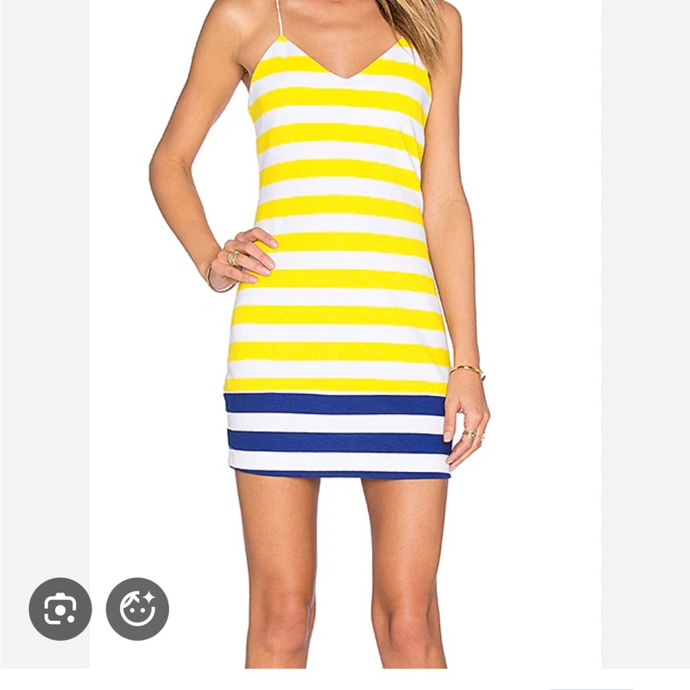 Amour Vert Yellow and Blue Striped Mini Dress NWOT